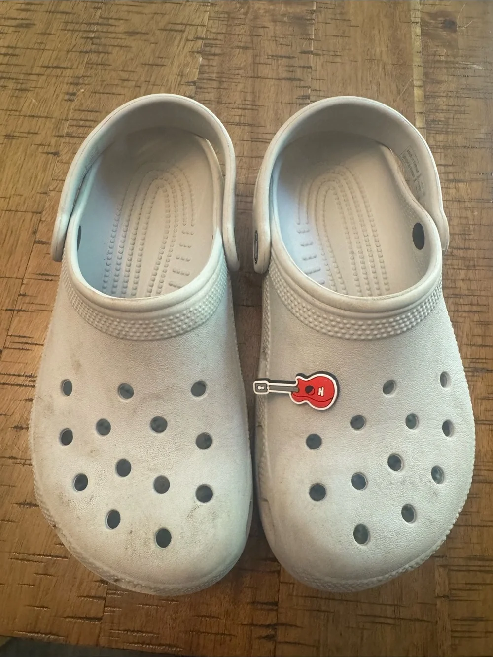 CROCS Kids 2 White Crocs Clogs with Red Guitar Charm
